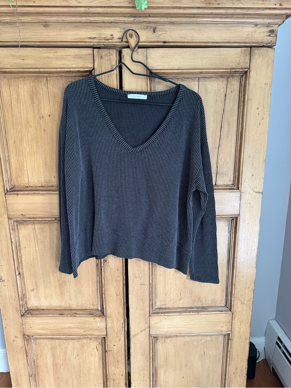 Six fifty SET!!! V-Neck Ribbed Tunic Sweater/Pants Set - Charcoal Gray